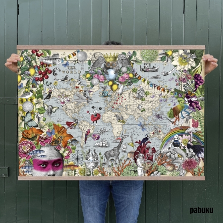 PABUKU Quirky World Map on canvas