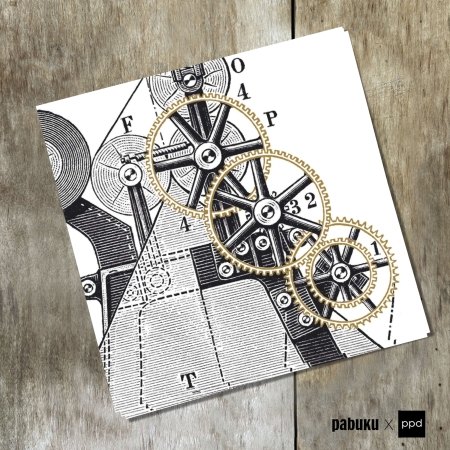 PABUKU Clockwork napkins, black and gold, 33 x 33 cm